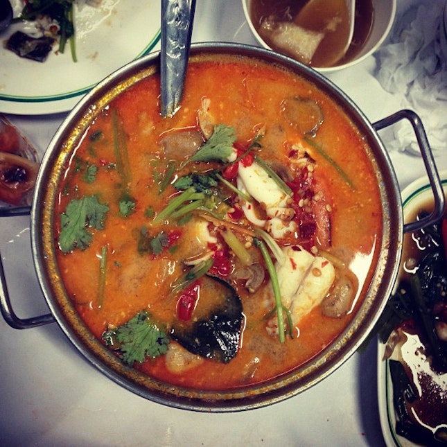 Insanely good Tom Yam. The last really great meal before I went down. #burpple #bangkok #thaifood