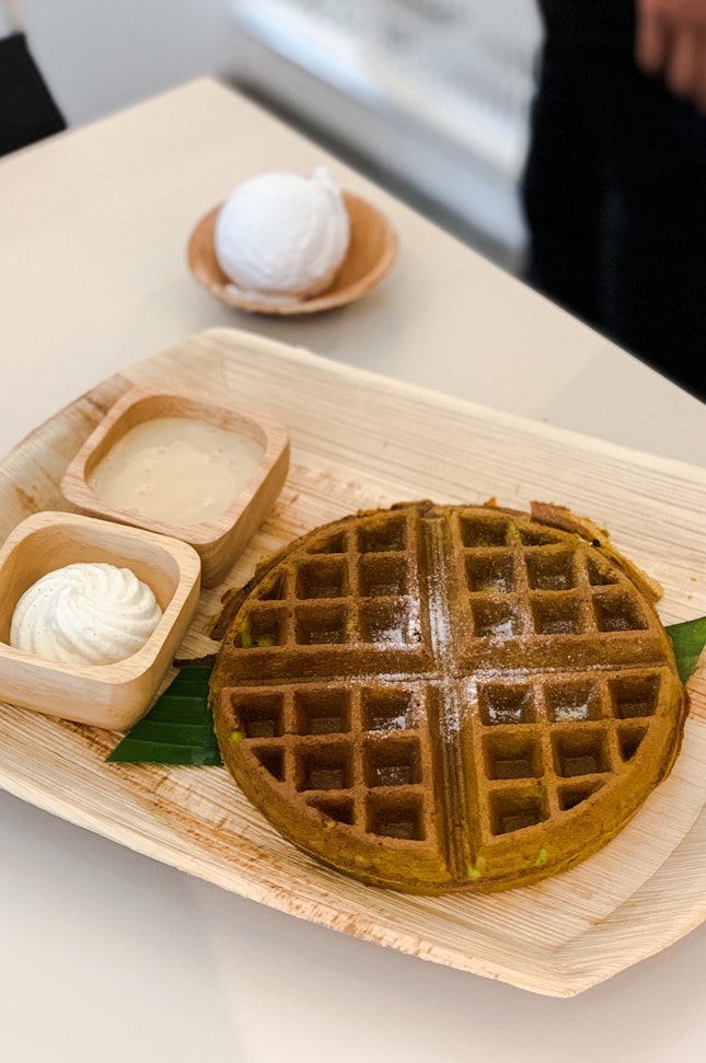 Pandan Waffles with Pure Coconut Gelato