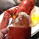 Fresh boiled lobster with clarified butter dipping.