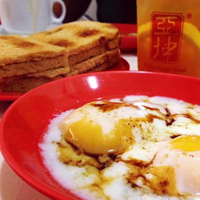 Soft-boiled Eggs, Kaya & Butter Toast, Ice Lemon Tea.