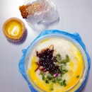 Chicken Porridge with Egg, Egg Tart, Char Siew Sou
