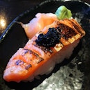 Sake Toro Aburi - torched salmon belly sushi topped with caviar