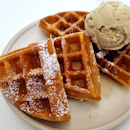 Maple Waffles w/ Pistachio Ice Cream