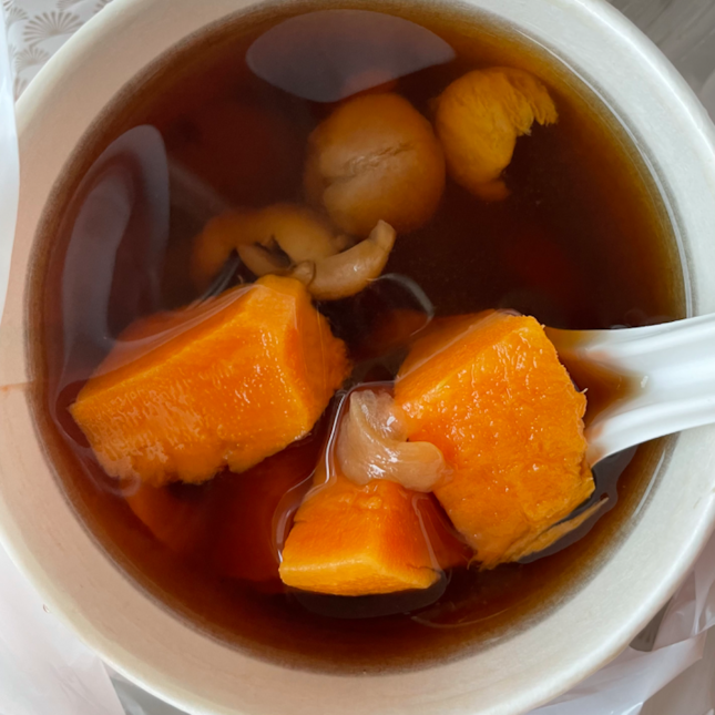 sweet potato longan soup ($3)