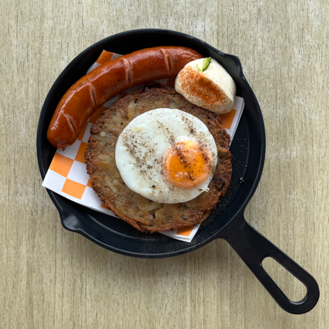 rosti with sausage and egg