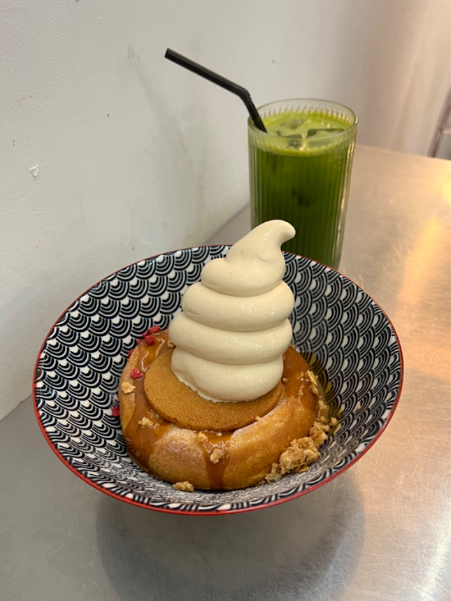 Signature Mochi Donut with Cookie Butter Softserve ($15)