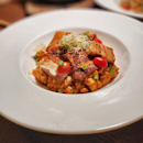 Kimchi risotto with pork belly 