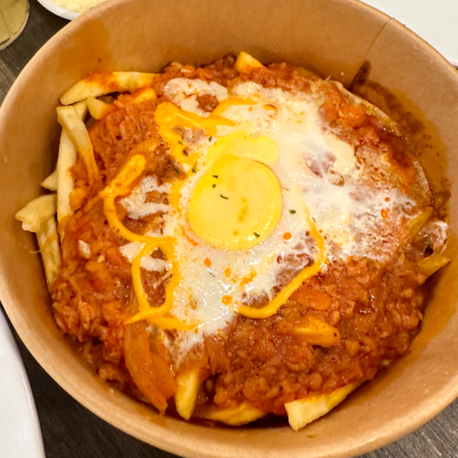 Fries with Meat Sauce & Egg