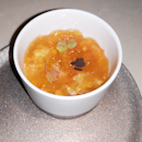 Seaweed cauliflower puree, seafood consomme jelly, hairy crab