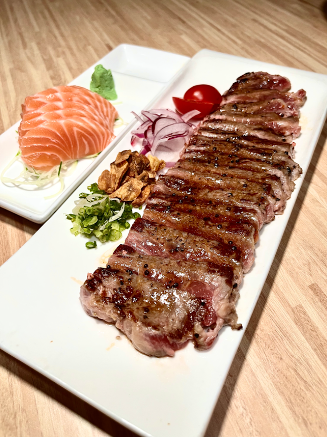 Sirloin Steak with Salmon Sashimi