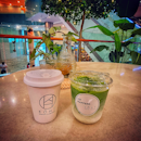 Hot flat white and iced matcha latte. 1for1