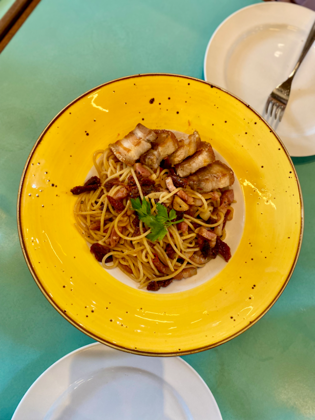 Spaghetti Aglio Olio with Pork Belly | $25
