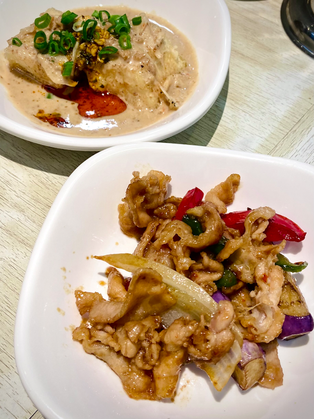 Deep Fried Tofu with Tan Tan Sauce & Stir Fried Eggplant with Miso and Pork