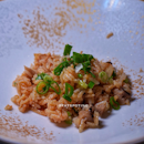 Wok-fried Crispy Rice with Prawns, Mushroom, Scallion