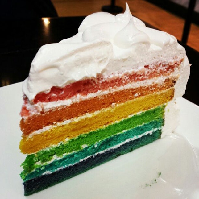 Meringue Coated Rainbow Cake