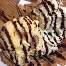 My zebra striped icecream waffle bowl | orangie lychee x kaya lottee x durian decadence #fruitporn #foodporn #sugarrush #icecreamchefsEC #icecream