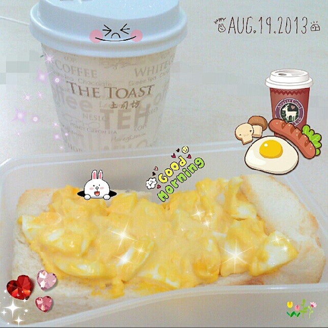 Breakie ~^^~ hot lemon tea with egg mayo toast ♥good morning ~