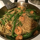 #Dinner shrimp scampi over linguini