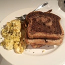 Cinnamon French toast on marbled bread with eggs #breakfast