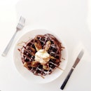 Buttermilk Waffles with Caramalised Bananas drizzled with Homemade Salted Caramel