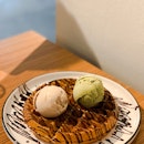 Golden Waffles with Pistachio and Cinnamon Brown Bread Ice-Cream