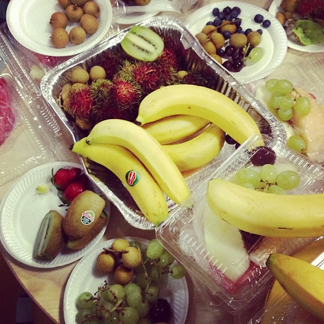 Fruits party in office🍒🍓🍎🍌