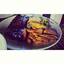 Half slab back ribs with wedges and garden  salad.