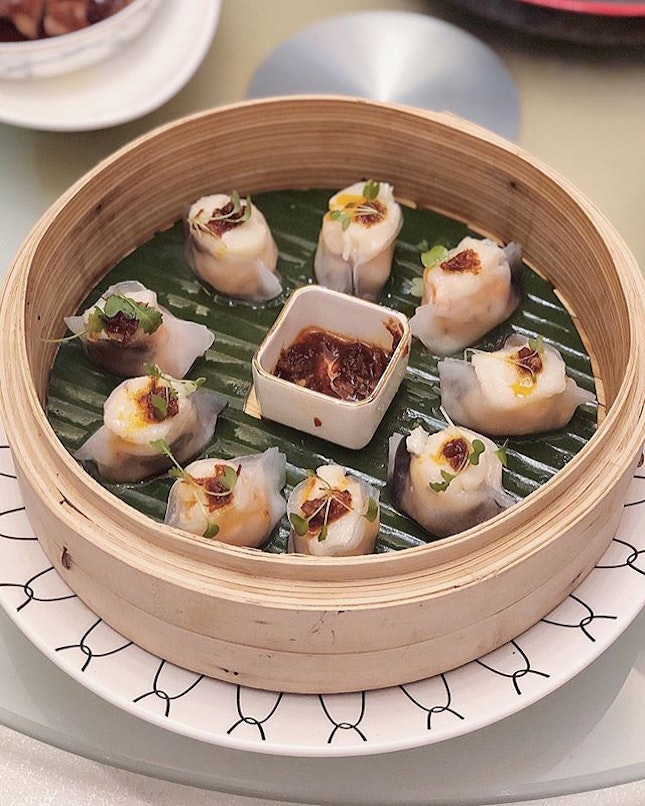 Steamed XO scallop dumpling —$8.80/3pcs
My dimsum fix just levelled up with these scallop dumplings wrapped in translucent marbled skin to be eaten with savoury XO sauce.