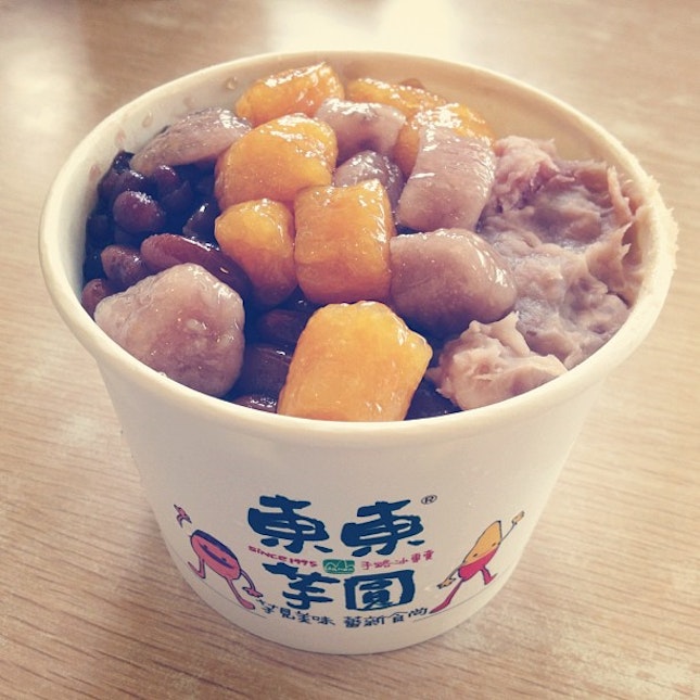 afternoon snack; yam mochi with red bean.