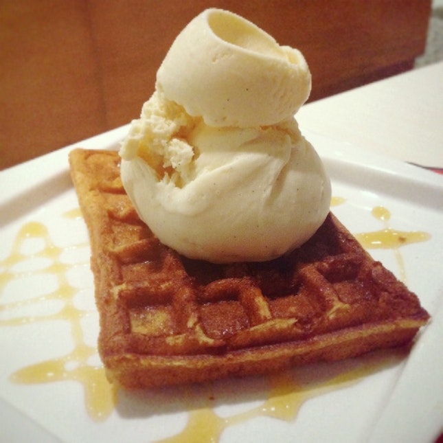 Waffle with Ice-cream and Maple Syrup ($8.30)