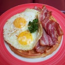 Waffle with Bacon & Eggs ($17++)