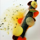 Mackerel, courgette, carrots, pear & black garlic @degsan #sanghoon #mfwf #mackerel