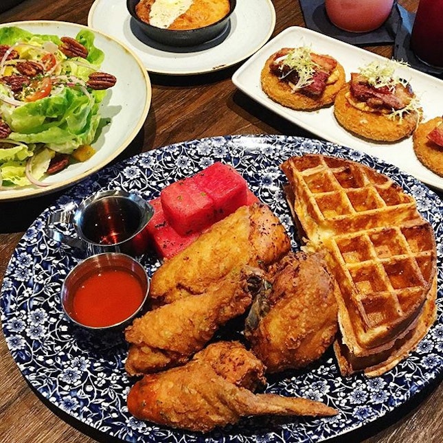 Not your usual fried chicken and waffles.