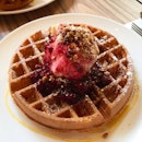 Waffles With Berries Compote And Vanilla Ice-cream
