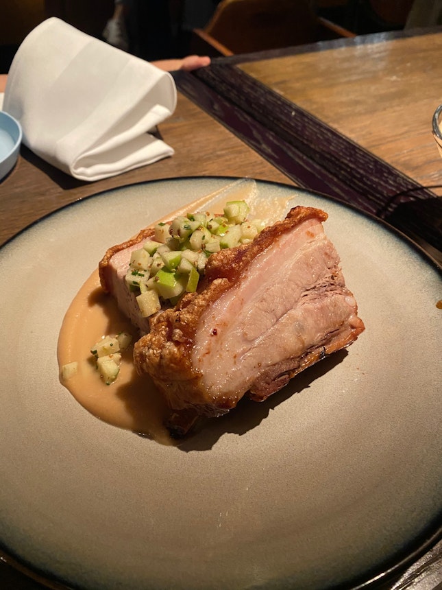 Slow roasted Dingley Dell pork belly, apple purée, whole grain mustard jus $29