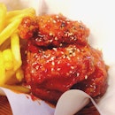 Fire hot wings + fries 🍟🍗 new found Korean fried chicken in myVillage!!
