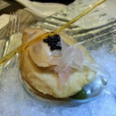 Hunan ice chilled whole baby abalone with fresh pomelo, avocado, kiwi & spicy sesame sauce.