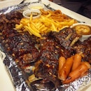 The grill platter - 1kg of Angus ribeye and 1kg (excluding rib bones) of pork ribs.