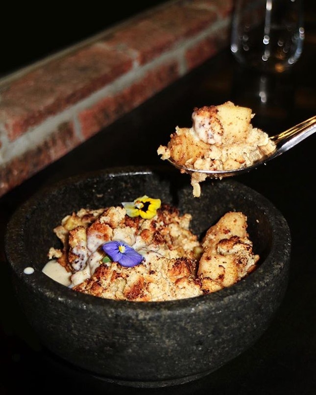 The star of the night's dinner at Open Door Policy has got to be the Dairy-Free Apple Crumble ($16).