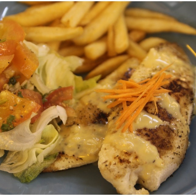 Grilled Snapper Fillet With Fries And Greens
