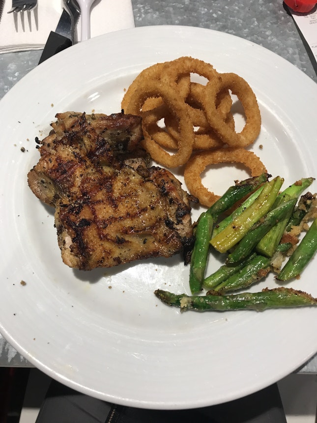 Lemon Chicken With Onion Rings & Asparagus