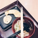Mini udon, pumpkin tempura, lotus root tempura [$5.80]