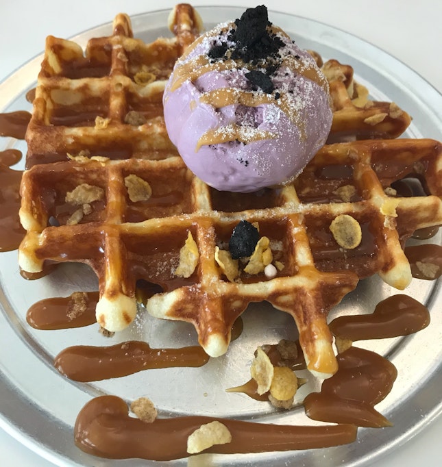 Waffle with Lavender White Chocolate Ice Cream ($9)
