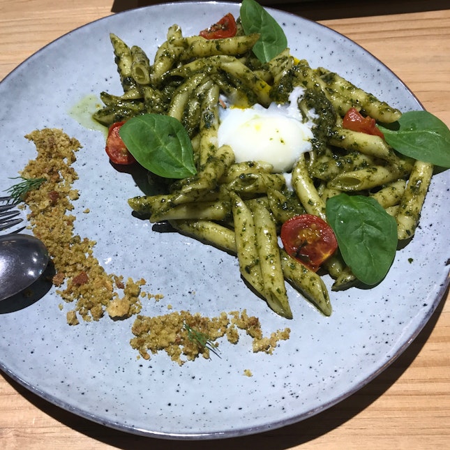 Traditional Pesto Pasta With 63 Degree Egg
