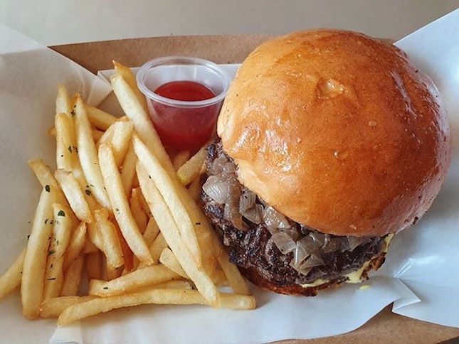 Signature beef burger (double: $8)!