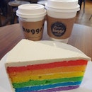 Flat white & rainbow cake set ($8.80) + Tumeric latte ($5)!