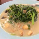 spinach with century egg in supreme stock ($8) - soft and tender #spinach soaked in an appetizing and tasty broth.