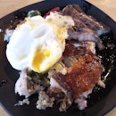 Double Sampler - Lechon (Pork belly) + Sinugbang Boboy (Pork marinated in lime with special ingredients and grilled to perfection, Grilled pork belly; $11), Half rice ($0.50), Egg ($1) 23/08/19