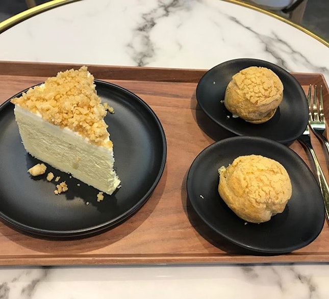 #yummy durian mousse cake (with crunchy nuts on top) and Durian Craquelin (filled with D24 cream) @msdurianpastry .