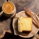 Butter cake w lemon drizzle and flat white [~$11]
